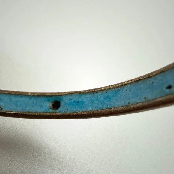 Vintage Cloisonne Bracelet Set of 2 Enamel Green Red Flowers Clouds Size 7.5" - Picture 8 of 11